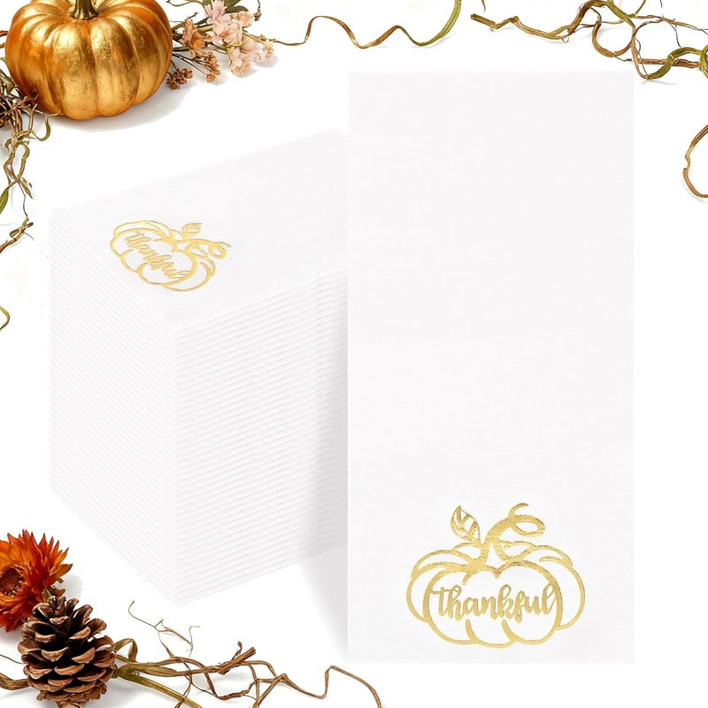Joyido 200 PCS Thanksgiving Pumpkin Napkins - 3-Ply Heavy Duty Fall Pumpkin Paper Napkins - Thanksgiving Disposable Hand Towels Napkins for Friendsgiving Table Decor Party Supplies - Image 1